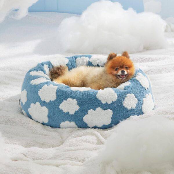 Lesure Cat Beds For Indoor Cats - Round Cat Bed Donut Small Dog Bed Calming Pet Beds, Cute Modern Beds With Jacquard Shaggy Plush & Anti Slip Bottom - Image 10