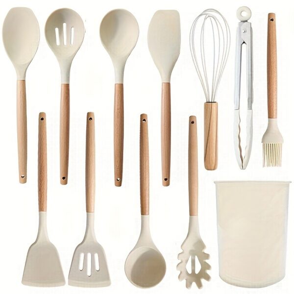 Wooden Handle Silicone Kitchenware Cooking Spatula Set - Image 6
