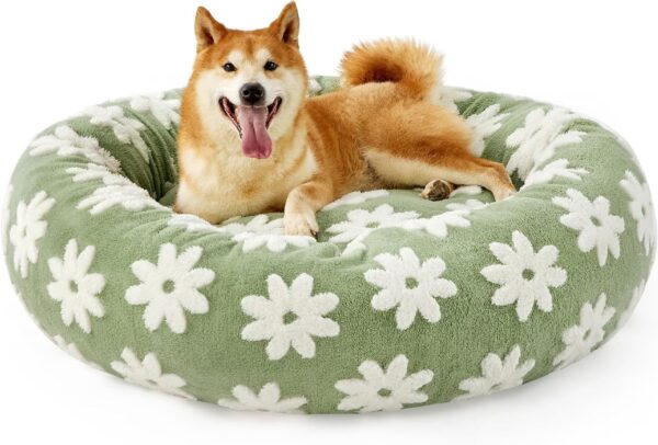 Lesure Cat Beds For Indoor Cats - Round Cat Bed Donut Small Dog Bed Calming Pet Beds, Cute Modern Beds With Jacquard Shaggy Plush & Anti Slip Bottom - Image 3